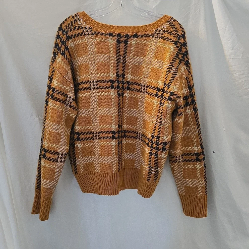 Astr The Label V-neck Mustard Yellow Plaid Sweater Sz M Academia Preppy Y2K Vibe